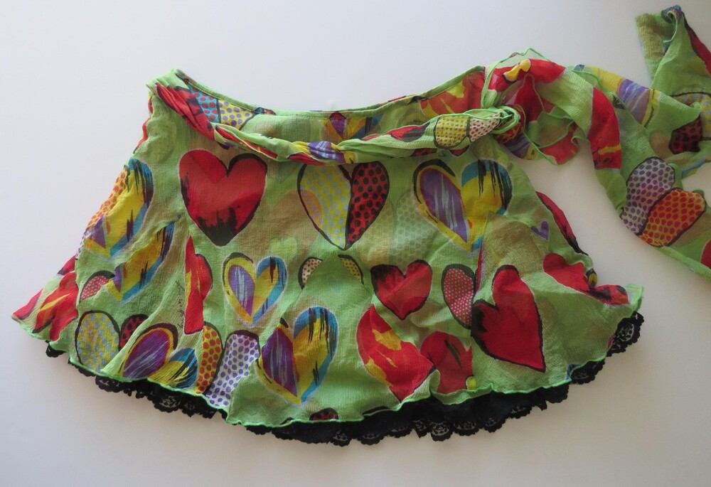 Vintage 2000s Love Sex Money Silk Heart Mini Skirt, Italian Designer, Made in It